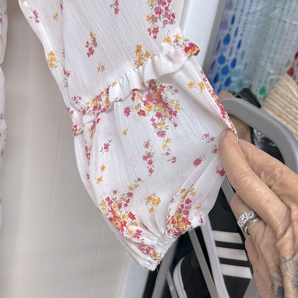 New Vince Camuto boho floral V-neck tiered ruffle mini dress size L - Picture 3 of 9